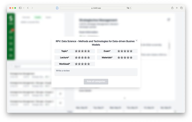 Biddit Course Ratings Categories Biddit Course Ratings Categories